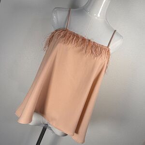 ZARA Feather Trim Cami Top Womens Strapless Blush Pink Size S NWT
